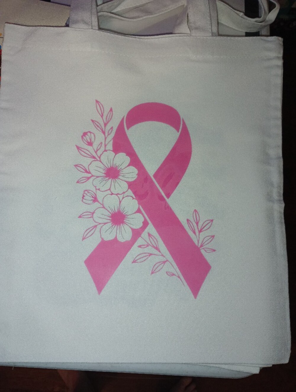 Breast Cancer Awareness Pink Floral Ribbon Print - Women's Tote